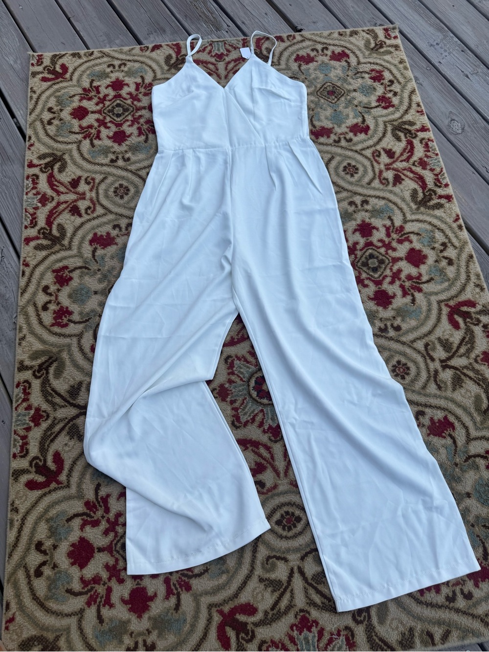 Women's White Wide-Leg Jumpsuit - Sleeveless V-Neck